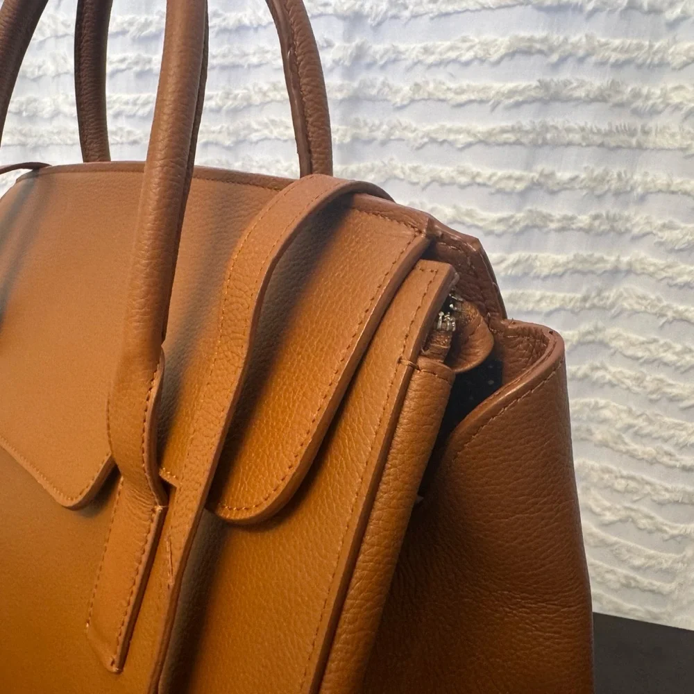 Tan Leather Laptop Tote - Structured Women's Work Bag by Wool and Oak